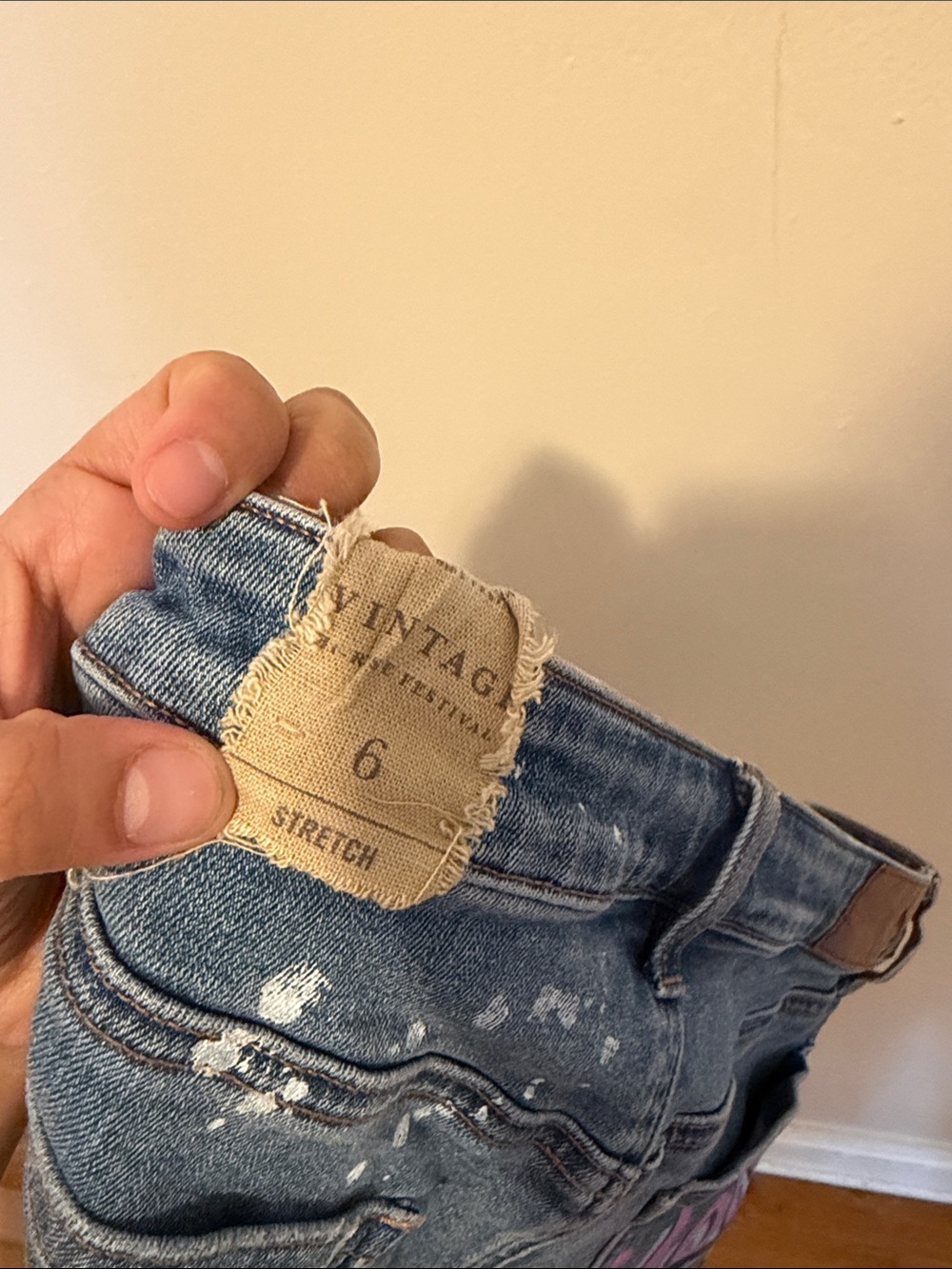 American Eagle Outfitters Distressed Blue Denim Shorts with Pink Floral - Picture 5 of 5